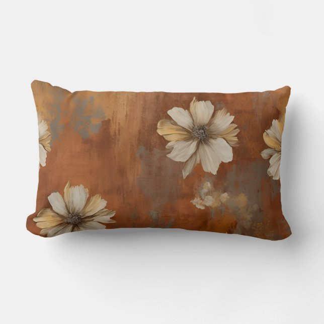 Cojín Lumbar Naranja quemado Beige Gray Farmhouse Floral (Anverso)