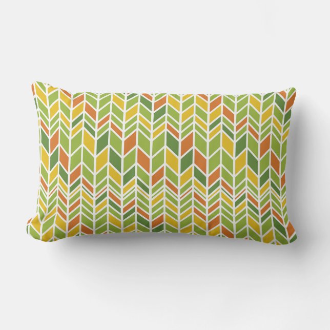 Cojín Lumbar Naranja Retro Zig-Zag y Chevron Verde (Anverso)