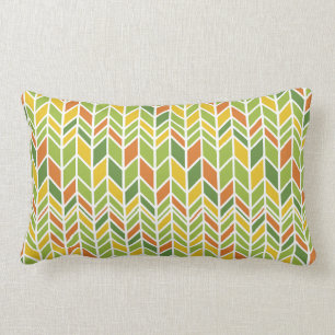Cojín Lumbar Naranja Retro Zig-Zag y Chevron Verde