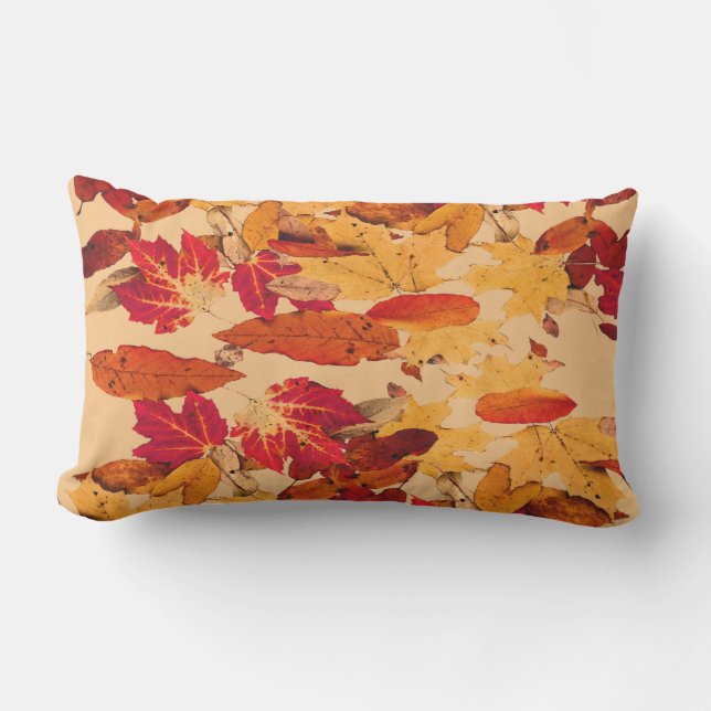 Cojín Lumbar Naranja Rojo Hojas de Otoño Marrón Amarillo (Anverso)