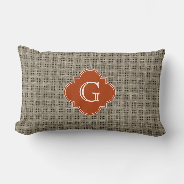 Cojín Lumbar Naranja Rústico Quatrefoil Quatrefoil Monograma (Anverso)