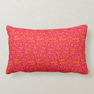 Cojín Lumbar Naranja Tango Naranja y Enredaderas Rosa Fucsia