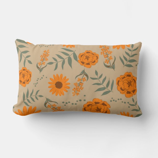 Cojín Lumbar Naranja Terracotta Floral Boho Botánico (Anverso)