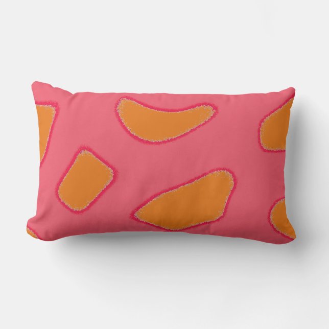 Cojín Lumbar Naranja tropical y patrón de fantasía rosado rojo (Anverso)