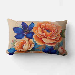Cojín Lumbar Naranja y floral azul