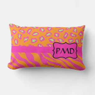 Cojín Lumbar Naranja y Fuchsia Personalizado de piel de cebra r
