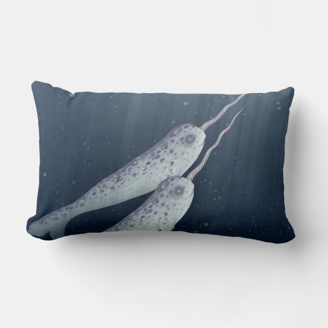 Cojín Lumbar Narwhals lindo que nada junto bajo el agua (Anverso)