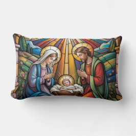 Cojín Lumbar Nativity Stained Glass Art – Holy Family Christmas
