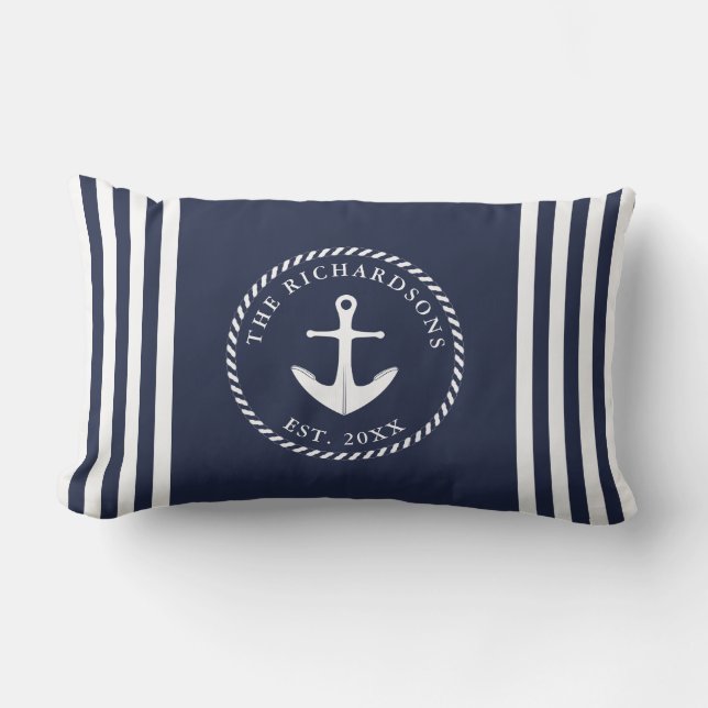 Cojín Lumbar Náutica personalizada Anchor Naval Azul y Blanco (Anverso)
