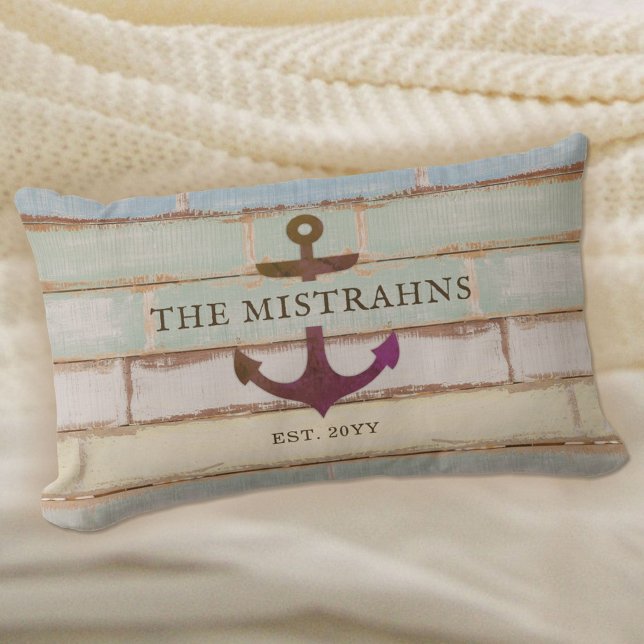 Cojín Lumbar Nautical Anchor Family Name Rustic Wood (Subido por el creador)