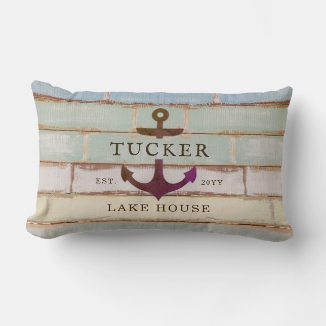 Cojín Lumbar Nautical Anchor Rústica Nombra Casa Lago (Anverso)