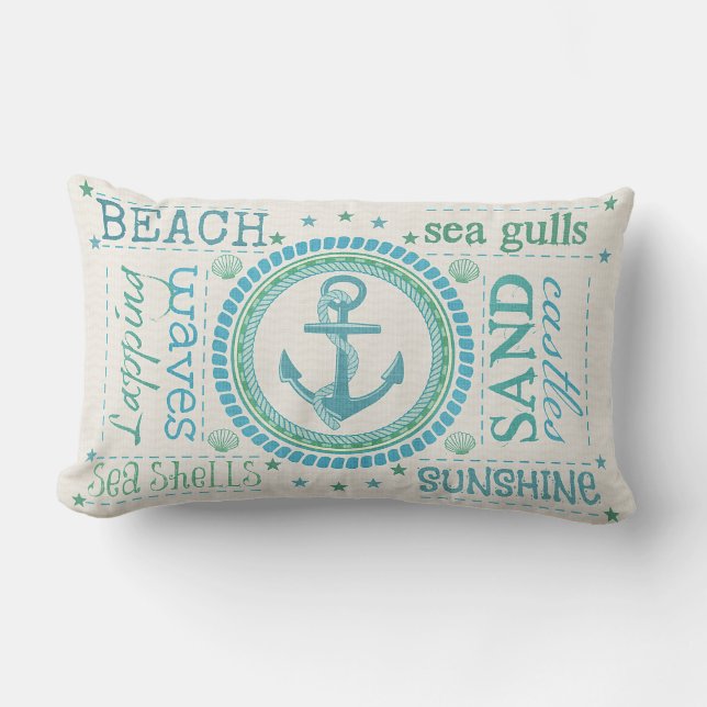 Cojín Lumbar Nautical Anchor Typography Beach Lumbar Pillow (Anverso)