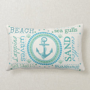 Cojín Lumbar Nautical Anchor Typography Beach Lumbar Pillow