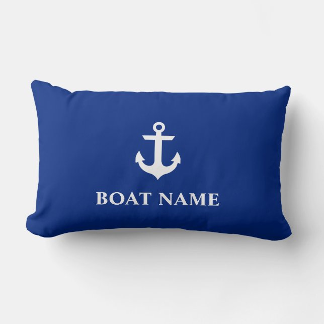 Cojín Lumbar Nautical Bote Nombre Anchor Lumbar Pillow Azul (Anverso)