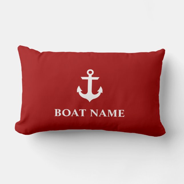 Cojín Lumbar Nautical Bote Nombre Anchor Lumbar Pillow Rojo (Anverso)