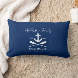 Cojín Lumbar Nautical Lake House Anchor Oars Family Navy Blue