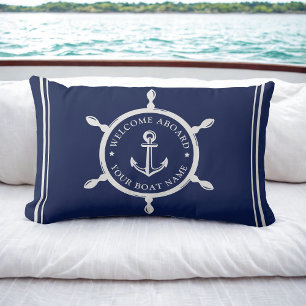 Cojín Lumbar Nautical Naval Azul bienvenida a bordo Personaliza