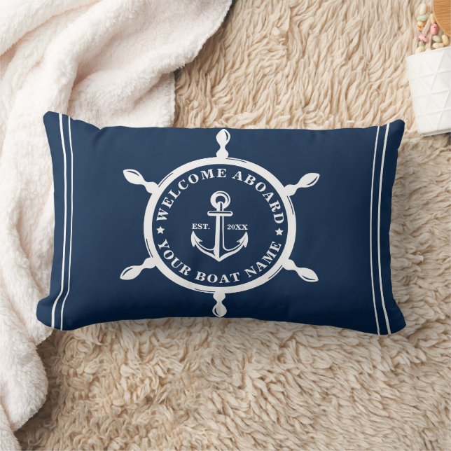 Cojín Lumbar Nautical Naval Personalizado Azul Nombra de barco  (Manta)