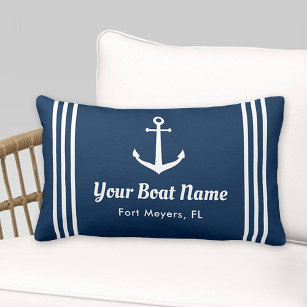 Cojín Lumbar Nautical Navy Blue Personalizado Nombre del barco