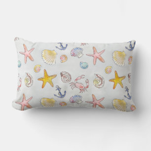 Cojín Lumbar Nautical Ocean Beach Starfish Seashell Pastel