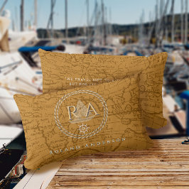 Cojín Lumbar Nautical Rope Monogram Map Brown