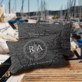 Cojín Lumbar Nautical Rope Monogram Map Grey