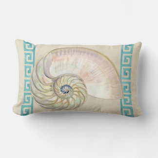 Cojín Lumbar Nautilus Shell acuarela Griega Key Damask Beach