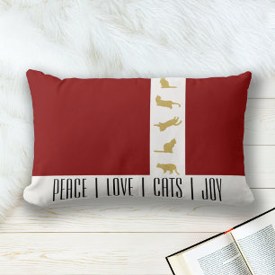 Cojín Lumbar Navidad Gato Amante Rojo Blanco Oro Moderno
