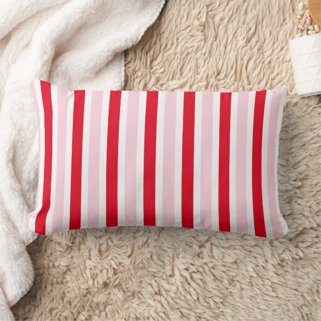 Cojín Lumbar Navidad Moderna Rayas Rosadas Rojas (Manta)