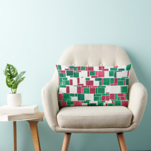 Cojín Lumbar Navidad Mondrian Rojo y Verde Moderno y Audaz