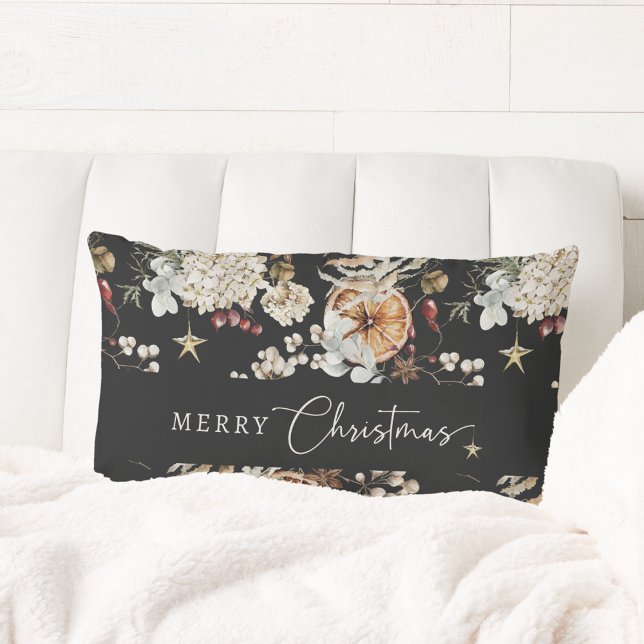 Cojín Lumbar Navidad Negra (Black Rustic Boho Merry Christmas Lumbar Pillow
)