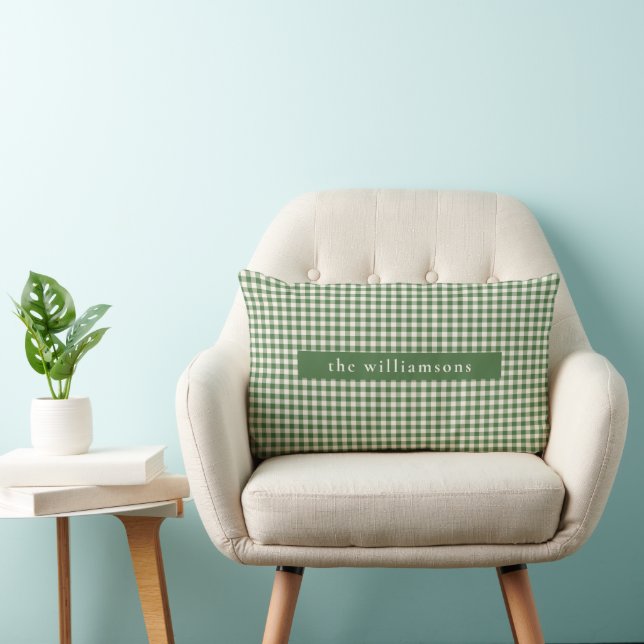 Cojín Lumbar Navidad Personalizada con Cuadro de Gingham Verde (Silla)
