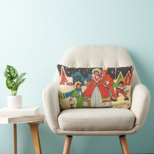 Cojín Lumbar Navidad Retro, una Familia Cantando Villancicos