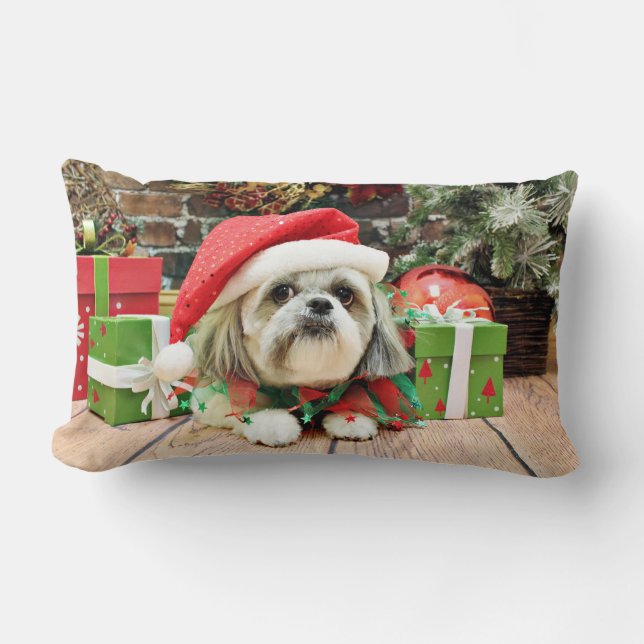 Cojín Lumbar Navidad - Shih Tzu - trasto (Anverso)