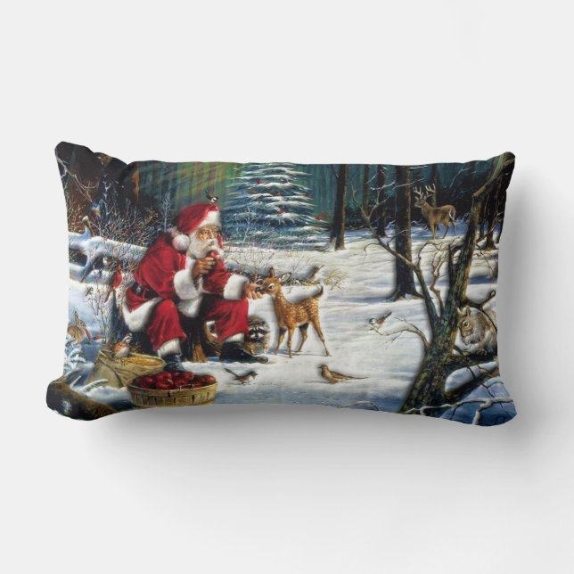 Cojín Lumbar Navidad tradicional Santa en el parque (Anverso)