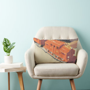 Cojín Lumbar Navidad Vintage, Niño Jugando con Trenes de Juguet