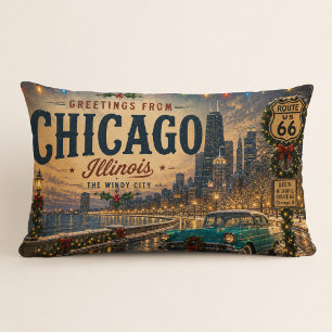 Cojín Lumbar Navidad Vintage Ruta 66 Chicago Illinois