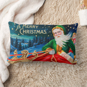 Cojín Lumbar Navidad vintage Santa Trineo Noche estrellada