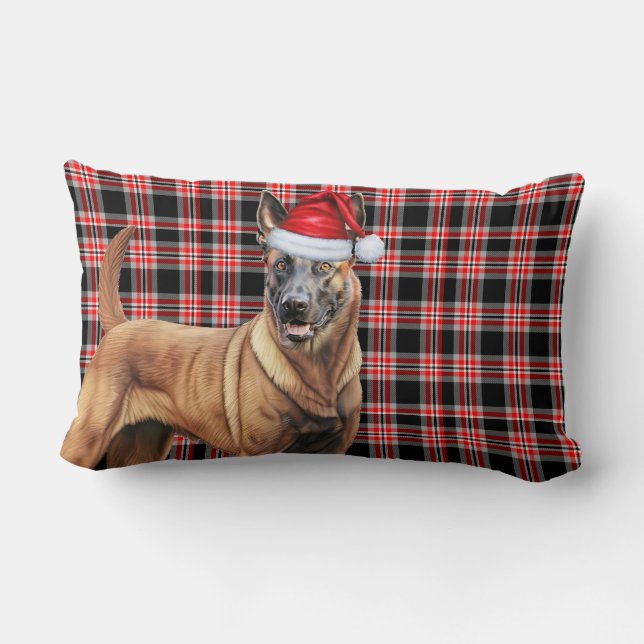 Cojín Lumbar Navidades Belga Malinois Dog Red Plaid Holiday (Reverso )