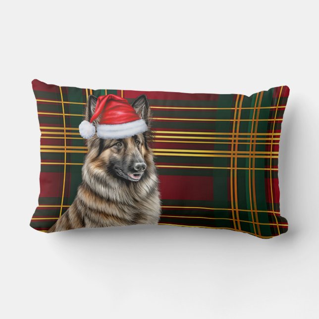 Cojín Lumbar Navidades Belga Tervuren Dog Holiday Plaid (Reverso )