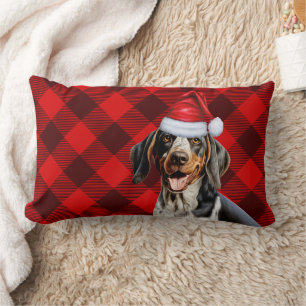 Cojín Lumbar Navidades Bluetick Coonhound Dog Holiday Plaid