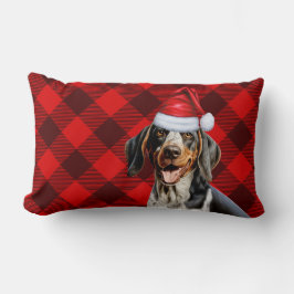 Cojín Lumbar Navidades Bluetick Coonhound Dog Holiday Plaid