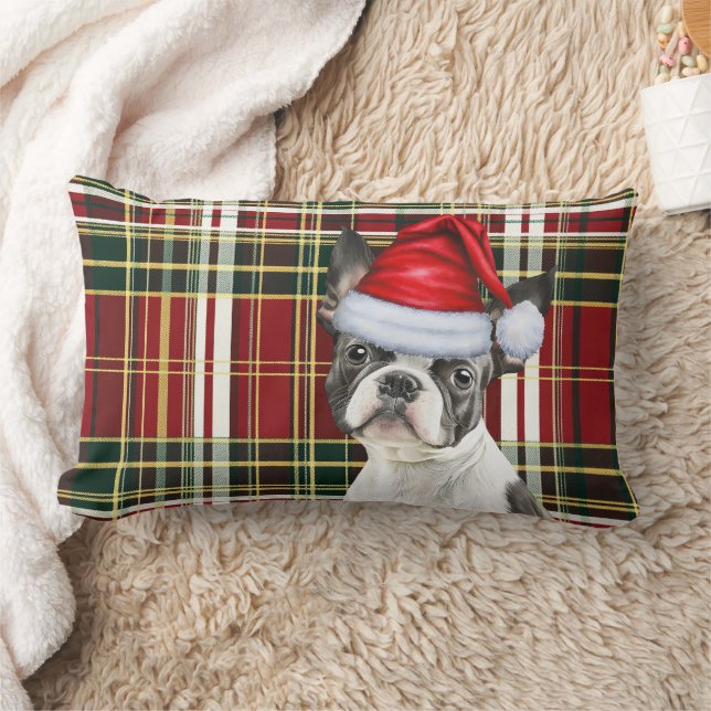 Cojín Lumbar Navidades Boston Terrier Dog Holiday Plaid (Manta)