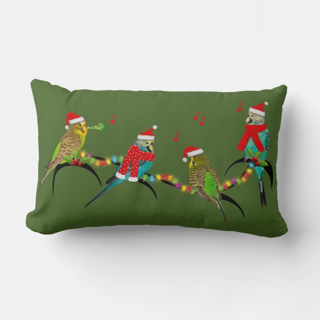 Cojín Lumbar Navidades Budgie Frenzy Pillow (verde oscuro) (Anverso)