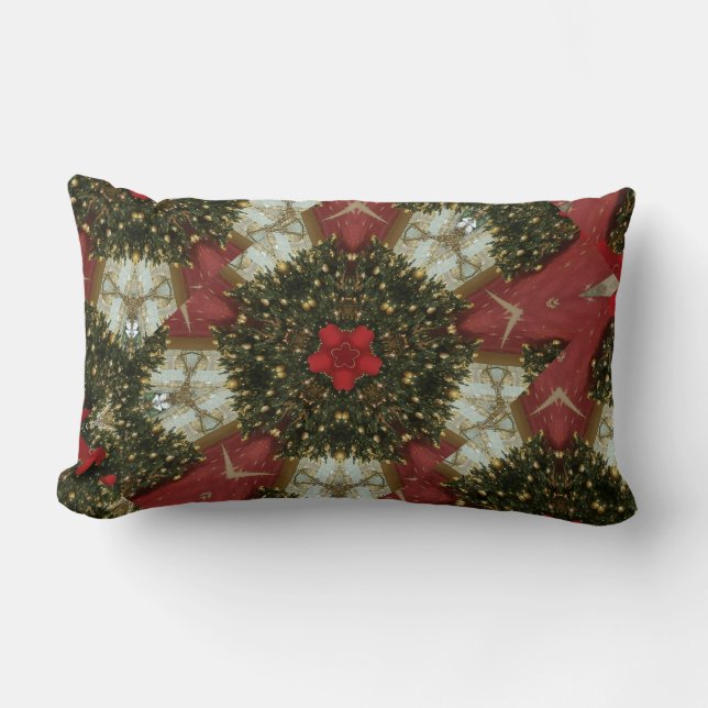 Cojín Lumbar Navidades con estrella roja en oro verde rojo (Anverso)