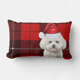 Cojín Lumbar Navidades Coton de Tulear Dog Red Holiday Plaid