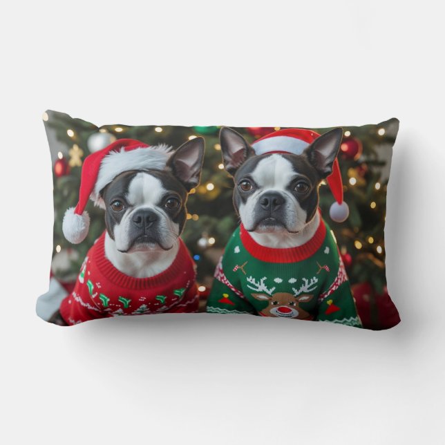 Cojín Lumbar Navidades de Boston Terrier (Anverso)