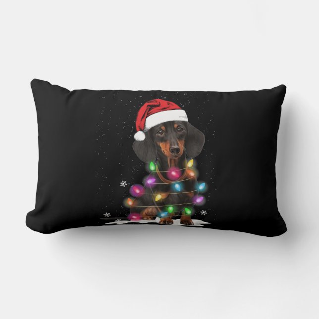 Cojín Lumbar Navidades De Dachshund Iluminan Con Nieve (Anverso)