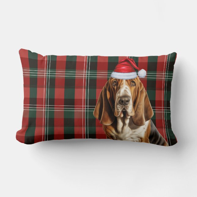 Cojín Lumbar Navidades de Dog Lover Basset Hound Holiday Planta (Anverso)