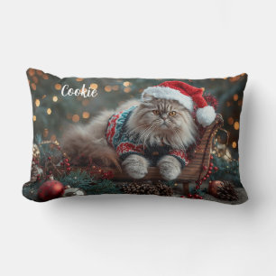 Cojín Lumbar Navidades de gatos persas festivos personalizados
